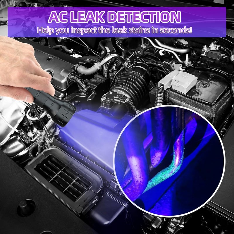 COSOOS Air Conditioner Leak Detector Kit, Rechargeable UV Detection Tool with Protective Glasses, Portable Bag for Automotive Auto Oil AC UV Dye - Image 2